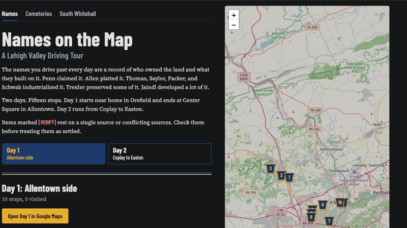 Screenshot of Names on the Map
